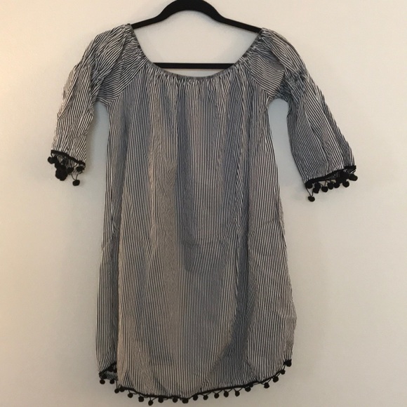 Dresses & Skirts - Black and white striped Pom Pom dress